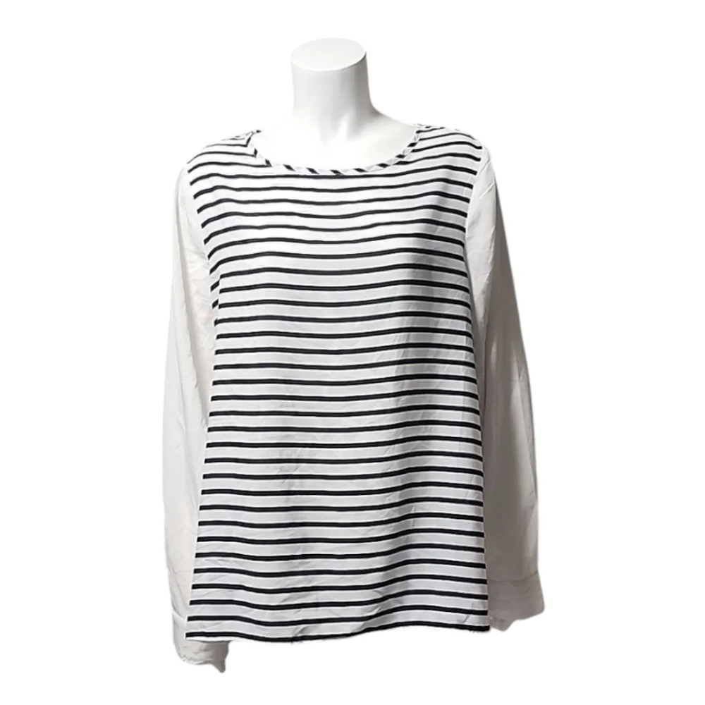 OLD NAVY Color Block Striped Tunic Top L Zipper Back Long Sleeve Blouse Shirt - Picture 2 of 14
